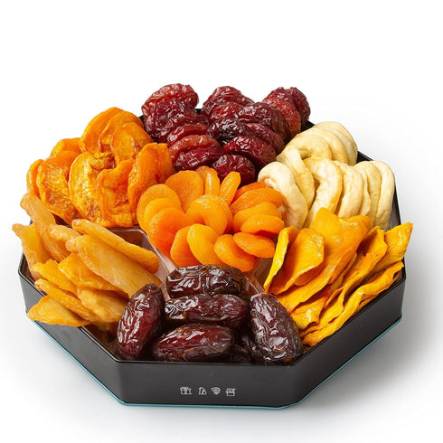 7 Oh! Nuts Dried Fruit Gift Basket Variety Tin Box - Gourmet Arrangement Platter - Healthy Food Snack Box for Birthday
