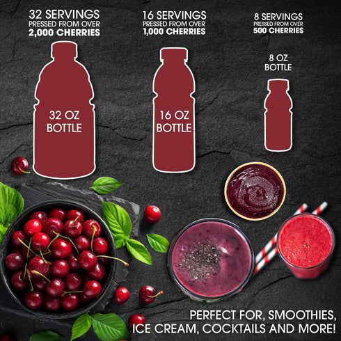 (3 Pack 16 Oz Cherry Bay Orchards Tart Montmorency Cherry Concentrate Bottle) - All Natural Juice Sleep Aid - GMO