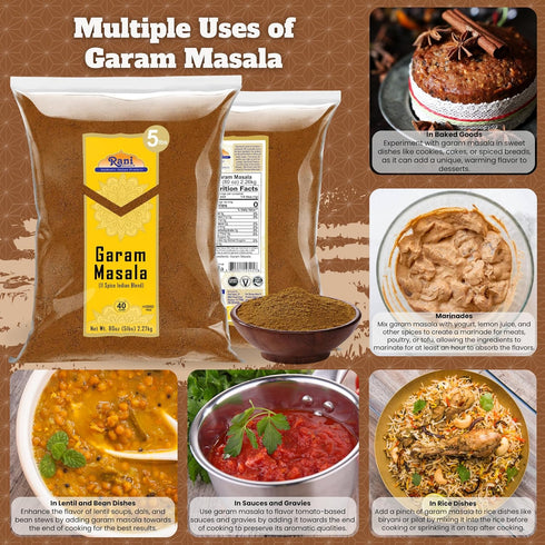 11-Spice 80oz (5lbs) 2.27kg Rani Garam Masala Indian Blend Bulk ~ All Natural, Salt-Free | Vegan | No Colors | Gluten