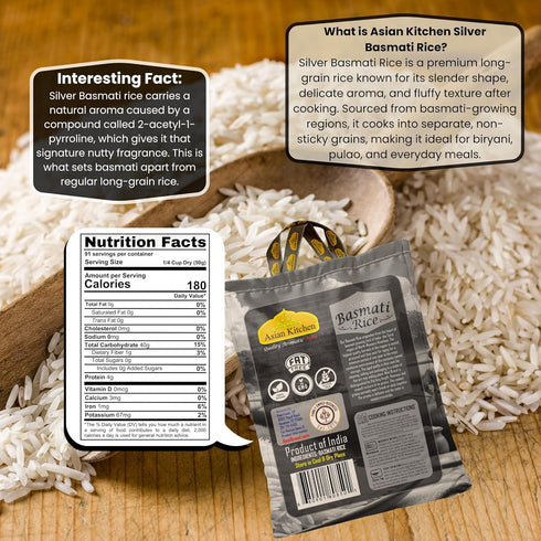 10lbs (4.54kg) Asian Kitchen Silver White Basmati Rice Extra Long Aged ~ All Natural | Gluten Friendly | Vegan | Indian