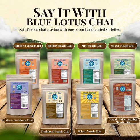 265 8 Blue Lotus Chai Traditional Masala Chai - Makes Cups Just Add Hot Water, No Steeping, No Gluten - Ounce Masala