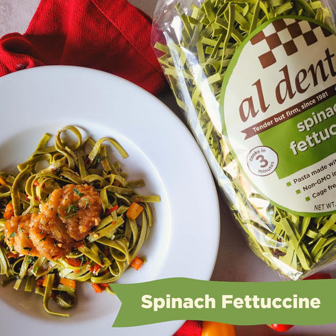 12oz (Pack 6) Al Dente Spinach Fettuccine All-Natural, Hand-Crafted Egg Pasta. Delicious and Versatile - Classic Pasta