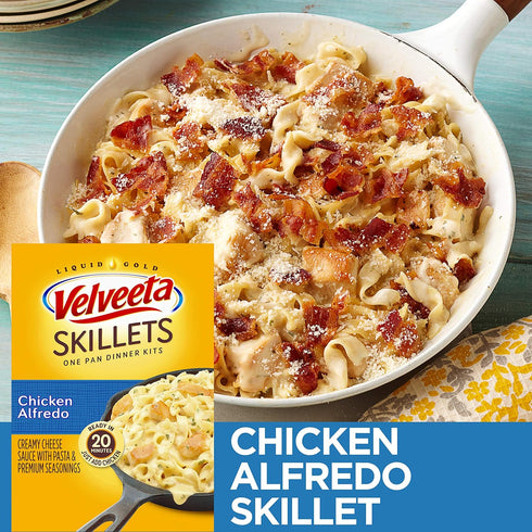 Velveeta Skillets Chicken Alfredo One Pan Dinner Kit with Cheese Sauce (Pasta & Seasonings, 6 ct Pack, 12.5 oz Boxes)
