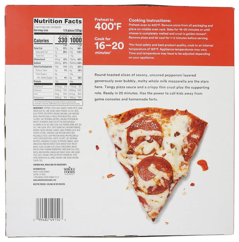 365 by Whole Foods Market 13.3 , Thin Crust Uncured Pepperoni Pizza, Ounce