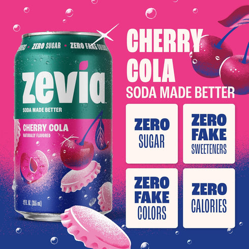 12 (Pack 12) Zevia Zero Sugar Soda, Cherry Cola, Ounce Cans