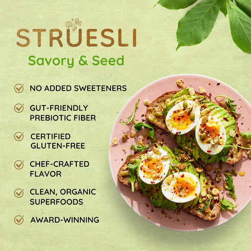 9 Oz Struesli Savory & Seed Organic Granola, Nut, Grain & Gluten Free, Healthy Snacks with Pumpkin, Sunflower & Chia