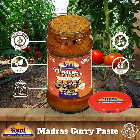 10.5oz (300g) Rani Madras Curry Cooking Spice Paste Glass Jar ~ No Colors | All Natural | NON-GMO | Vegan | Gluten Free