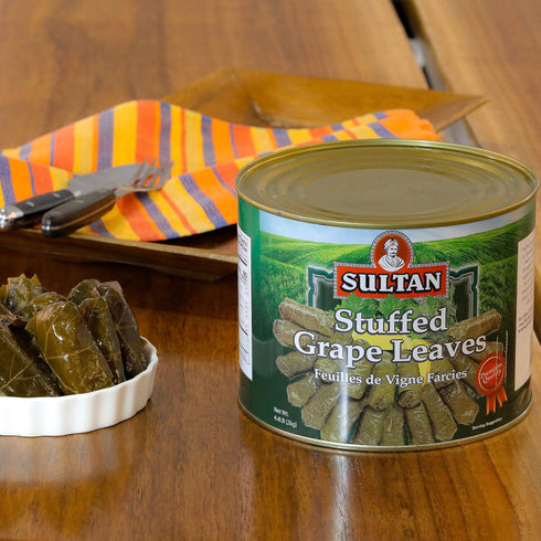 4.4lb Sultan Vegetarian Stuffed Grape Leaves Halal Mediterranean-Style Dolmas Hand-Rolled, Pre-Cooked Canned Food Rice