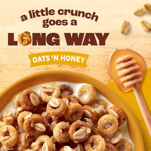 24 oz Cheerios Oat Crunch Oats 'N Honey Breakfast Cereal, Made with Whole Grain, Family Size