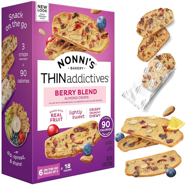 Nonni's THINaddictives Almond Thin Cookies - Berry Blend Almond Cookie Thins w/Cranberries Blueberries Goldenberries