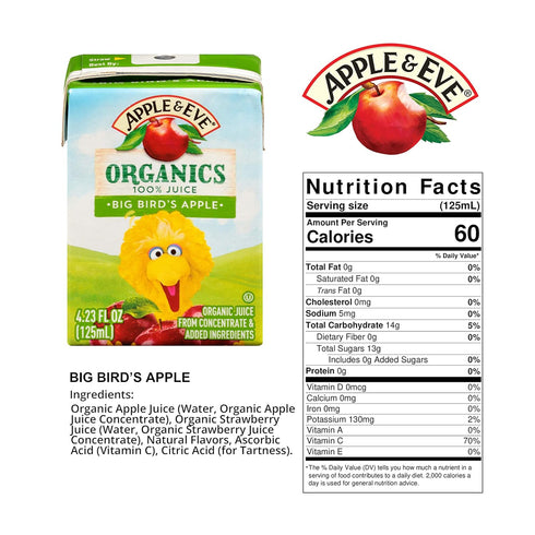 4.23 oz, 40 count Apple & Eve Sesame Street Organics, Big Bird's Apple Juice, Fluid