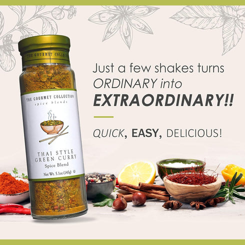 The Gourmet Collection Spice & Seasoning Blend, Thai Style Green Curry - Spicy & Sweet for Chicken, Vegetables, Fish: Grill Rub: 156 Servings.