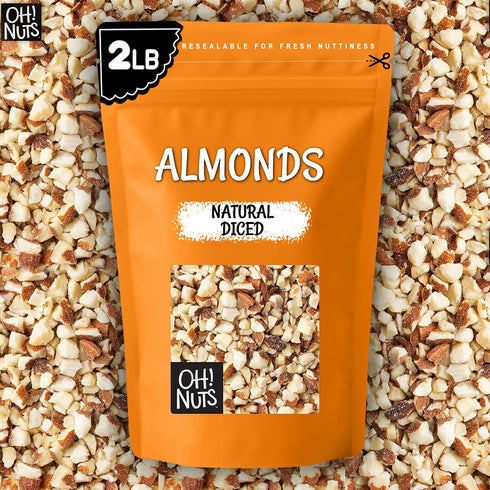 100% 2 lb Packed Oh! Nuts Almonds Natural Diced - Raw - Natural - - High-Protein Diced Almonds - in New York Zip-Seal