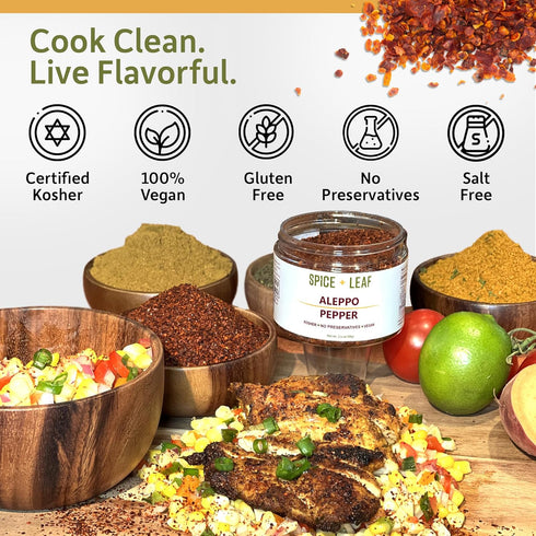Premium Aleppo Pepper by SPICE + LEAF - Vegan Kosher Red Middle Eastern Mild Pepper Flakes, 3.5 oz
