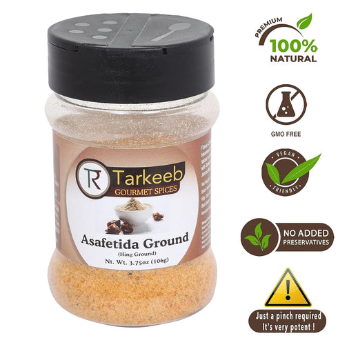 Tarkeeb Asafetida (Hing) Ground 3.75oz (106g) Shaker Top PET Jar ~ All Natural | Salt Free | Vegan | Non-GMO | Asafoetida Indian Spice | Best for Onion Garlic Substitute | Indian Origin |