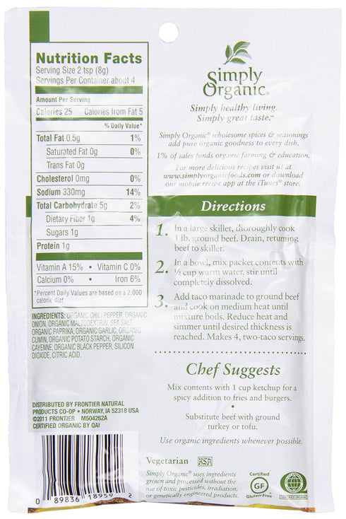 Simply Organic Spicy Taco Season Mix, 1.13 oz