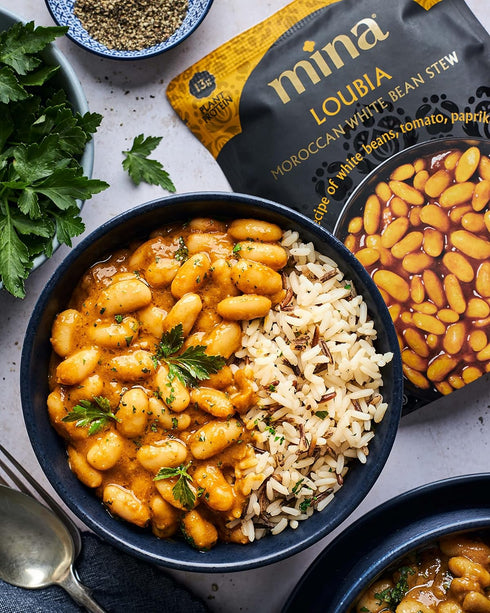 10 oz (Pack 6) Packaged Mina Moroccan White Beans, Cannellini Beans, of Ready to Eat, Plant Protein, Vegan, Non-GMO