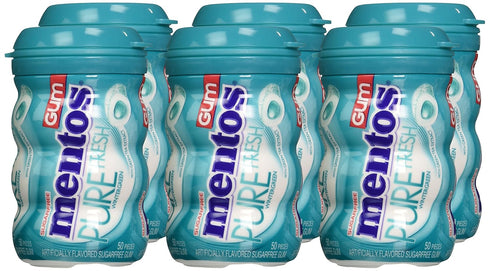 50 Count (Pack 6) Mentos Pure Fresh Sugar-Free Chewing Gum with Xylitol, Wintergreen, Bulk