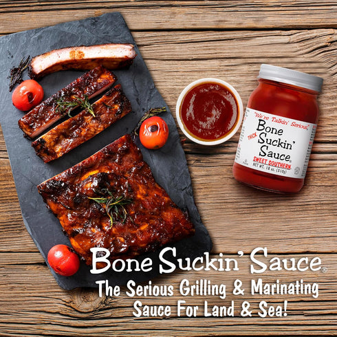 Bone Suckin' Sauce Sweet Southern Thick BBQ Sauce, 18 oz Glass Bottle - Gluten-Free, Non-GMO, Kosher