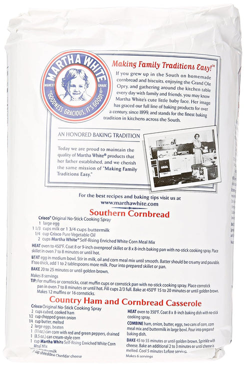 5 lb Smuckers Martha White Corn Meal Mix, Self-Rising, Enriched, White