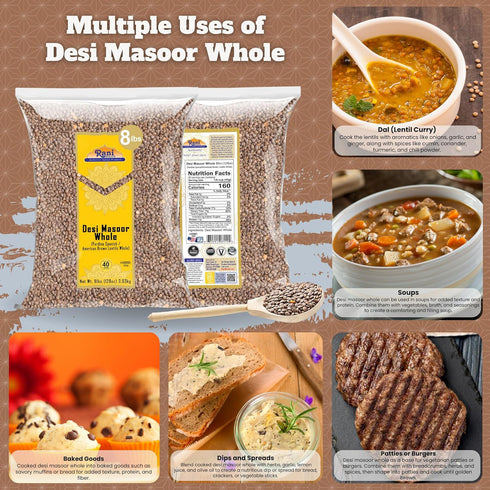 128oz (8lbs) 3.63kg Rani Desi Masoor (Masur) Whole (aka. Pardina Spanish/American Brown Lentils Whole) Bulk ~ All