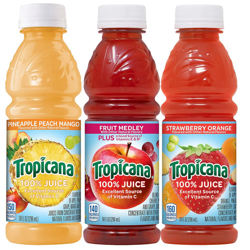 100% 3-Flavor Pack, 10 Oz, (Pack 48) Tropicana Juice Fruit Blend Variety Fl Bottles