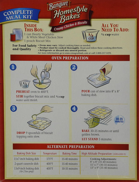 Banquet 28.10oz (Pack 3) , Homestyle Bakes, Creamy Chicken & Biscuits, Box