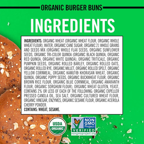 21 8 Count Dave's Killer Bread Whole Grains & Seeds Burger Buns, Organic Hamburger Buns