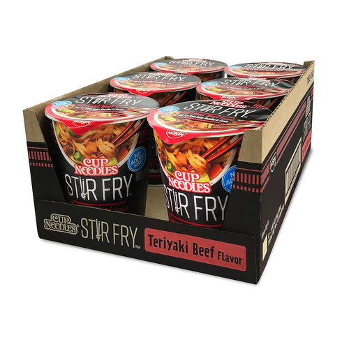 3 (Pack 12) Nissin Cup Noodles Stir Fry Noodles in Sauce, Teriyaki Beef, Ounce