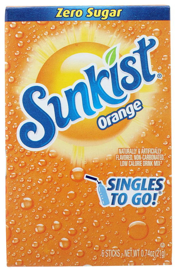Sunkist , Powdered Drink Mix Sticks Zero Sugar Singles to Go Orange 6