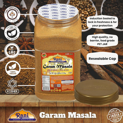 11-Spice 80oz (5lbs) 2.27kg Rani Garam Masala Indian Blend Bulk PET Jar ~ All Natural, Salt-Free | Vegan | No Colors |