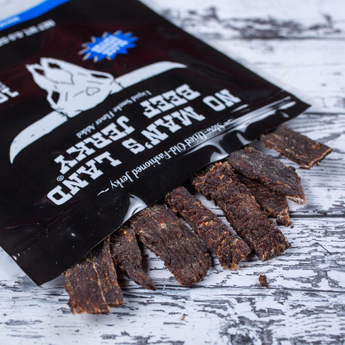 16G 6oz No Mans Land Slow-Dried Beef Jerky | Smoked & Seasoned Jerky Strips | Protein, Low Carb, Low Calorie Beef Snack