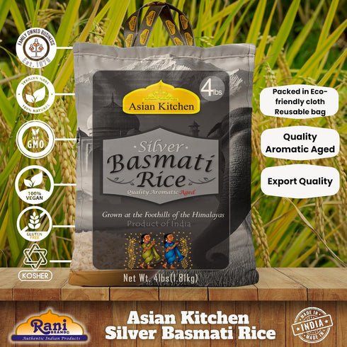4lbs (1.81kg) Asian Kitchen Silver White Basmati Rice Extra Long Aged ~ All Natural | Gluten Friendly | Vegan | Indian