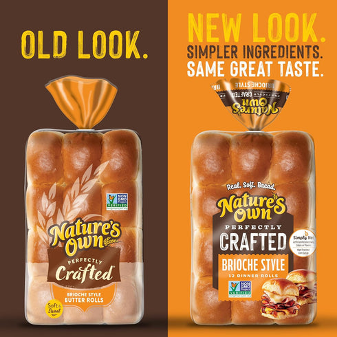 12 Count Nature's Own Perfectly Crafted Brioche Style Butter Rolls, Non-GMO Dinner Rolls