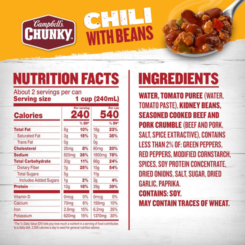 19 (Pack 12) Campbell's Chunky Chili with Beans, Ounce Can