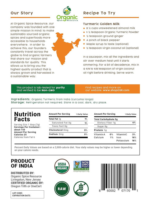 4.4 (Pack 2) 100% Organic Turmeric Powder w/Curcumin | Pound of | USDA Organics and Non-GMO | Lab Tested for Heavy