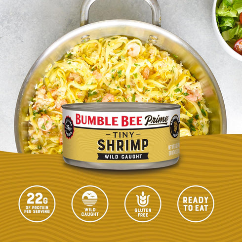 6 oz 22g Bumble Bee Prime Tiny Shrimp, Can - Wild Caught Canned Shrimp with Protein - Peeled and Deveined Ready to Eat