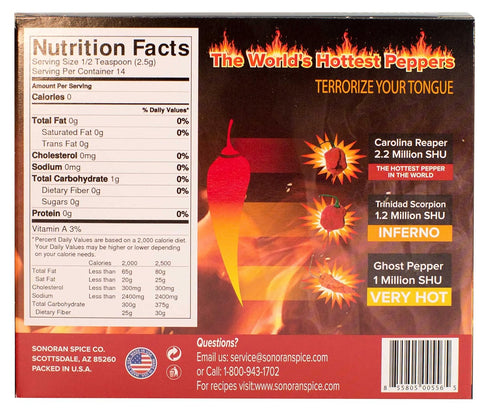 1 Oz Sonoran Spice Carolina Reaper, Trinidad Scorpion, Ghost Pepper Flakes Gift Box