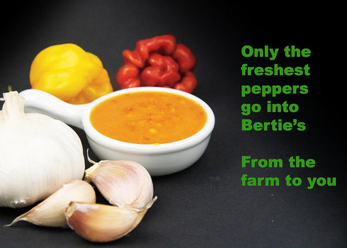 Bertie's Original Pepper Sauce, 17 Oz/500ml | Fresh Trinidad Moruga Red & Scotch Bonnet Peppers