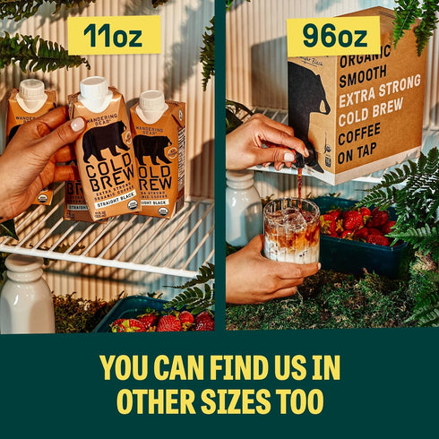 100% 32 oz, 3 pack Wandering Bear Straight Black Organic Cold Brew Coffee - Extra Strong, Bold, Smooth, Unsweetened