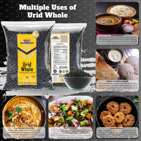 64oz (4lbs) 1.81kg Rani Urid/Urad Whole Black (Matpe Beans with Skin) Indian Lentils Bulk~ All Natural | Gluten