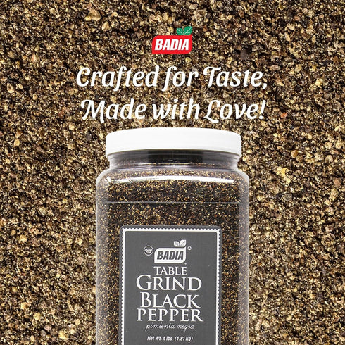 4 Badia Black Pepper Table Grind, Pound - Premium Seasoning for Cooking & Freshly Ground Flavor