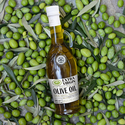 500ml (16.9 oz) Pack 2 KORVEL Greek Extra Virgin Olive Oil, Amphora Glass Bottle, fl of Premium EVOO for Cooking
