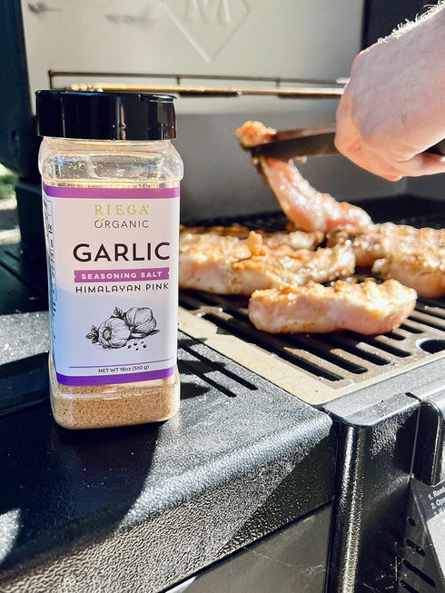 18 (Pack 1) Riega Organic Garlic Seasoning Salt, Himalayan Pink Salt Perfect for Every Meal Ounce
