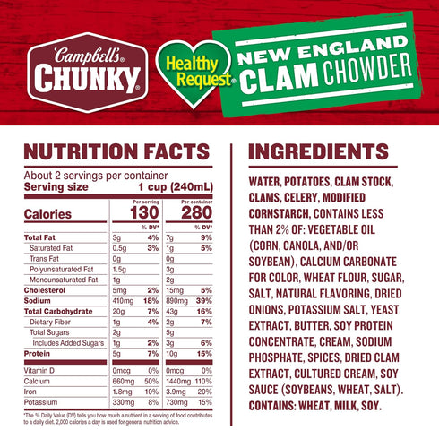 18.8 12) Campbell's Chunky Soup, Healthy Request New England Clam Chowder, Ounce Can (Case