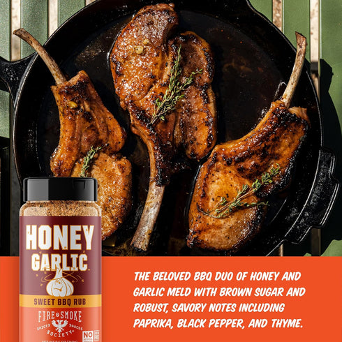 (2-Pack) Fire & Smoke Society Honey Garlic BBQ Rub | Seasonings for Smoking and Grilling | Pulled Pork Ribs Chicken