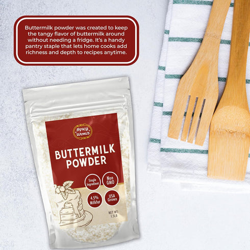 Spicy World 1.5 LB 4.5% Premium Buttermilk Powder - Made in USA from Sweet Cream, Non-GMO, Milkfat, Perfect