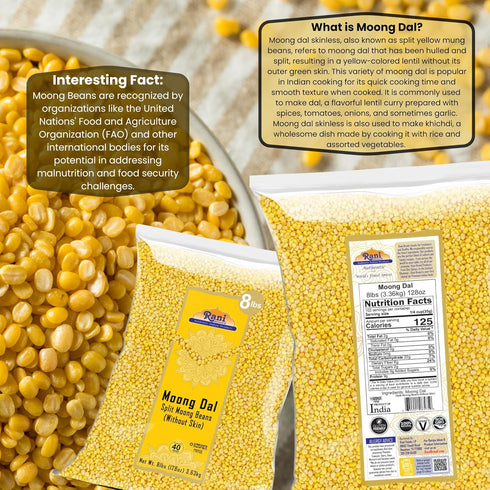 128oz (8lbs) 3.63kg Rani Moong Dal (Split Mung Beans Without Skin) Lentils Indian Bulk ~ All Natural | Gluten Friendly