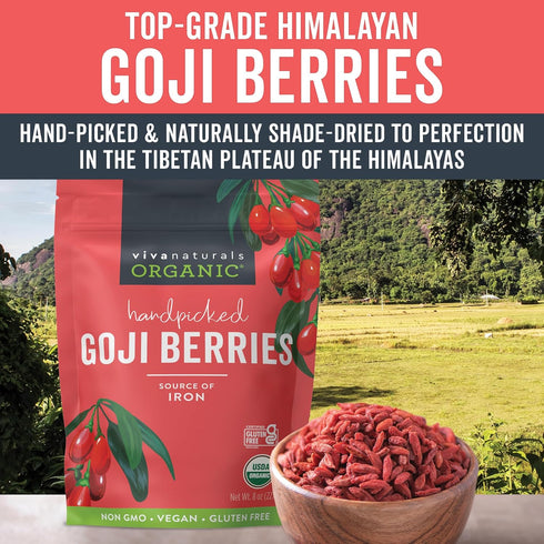8 oz (227 Viva Naturals Organic Dried Goji Berries, g) Non-GMO, Vegan Wolfberries, Perfect for Goji Berry Tea