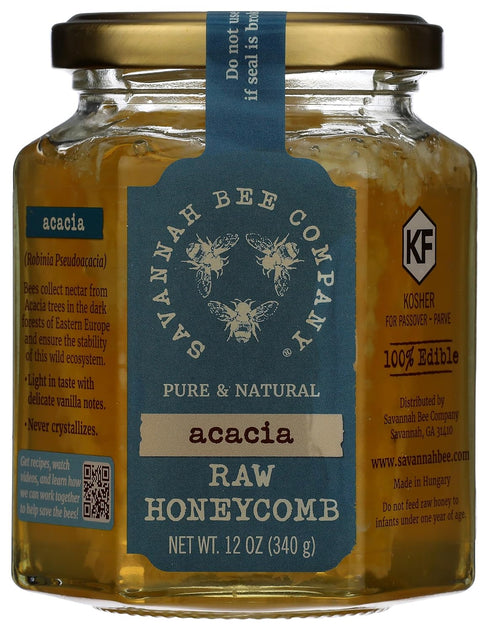 (12 Savannah Bee Company Pure Raw Acacia Honeycomb - All Natural, Unfiltered Honeycomb Ounce Hexjar)